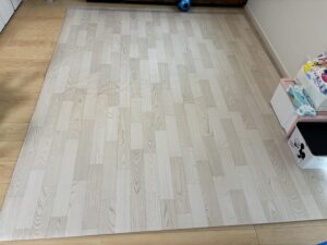 約3.0帖に低反発ラグパッドとフロアラグを敷いている